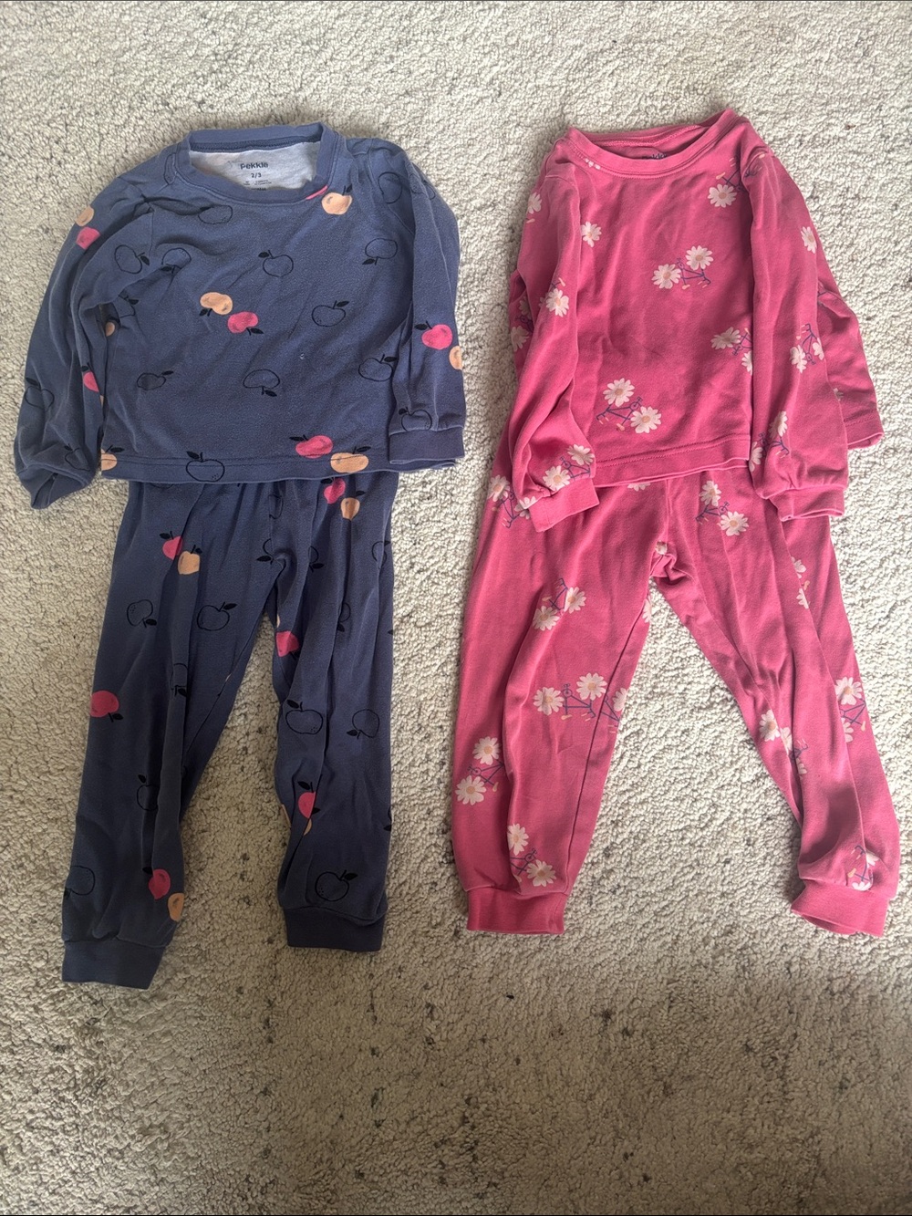 Pekkle 2/3Y Set Of 2 Pink And Purple Girls Long Sleeve Pajama Sets